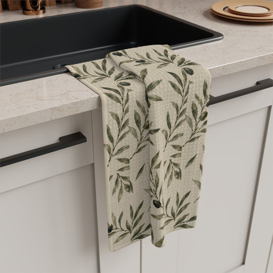 Olive Branch Microfiber Tea Towel — Botanical Kitchen Linen - Creations by Chris and Carlos