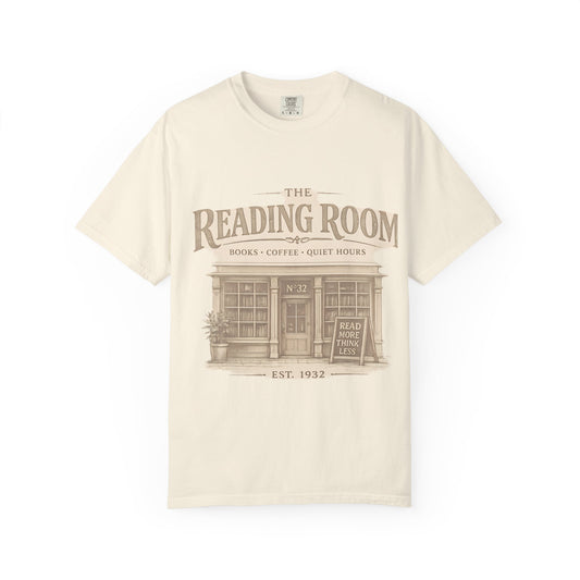 Reading Room T-Shirt – Vintage Bookshop Cafe Graphic Tee ("The Reading Room") - Creations by Chris and Carlos
