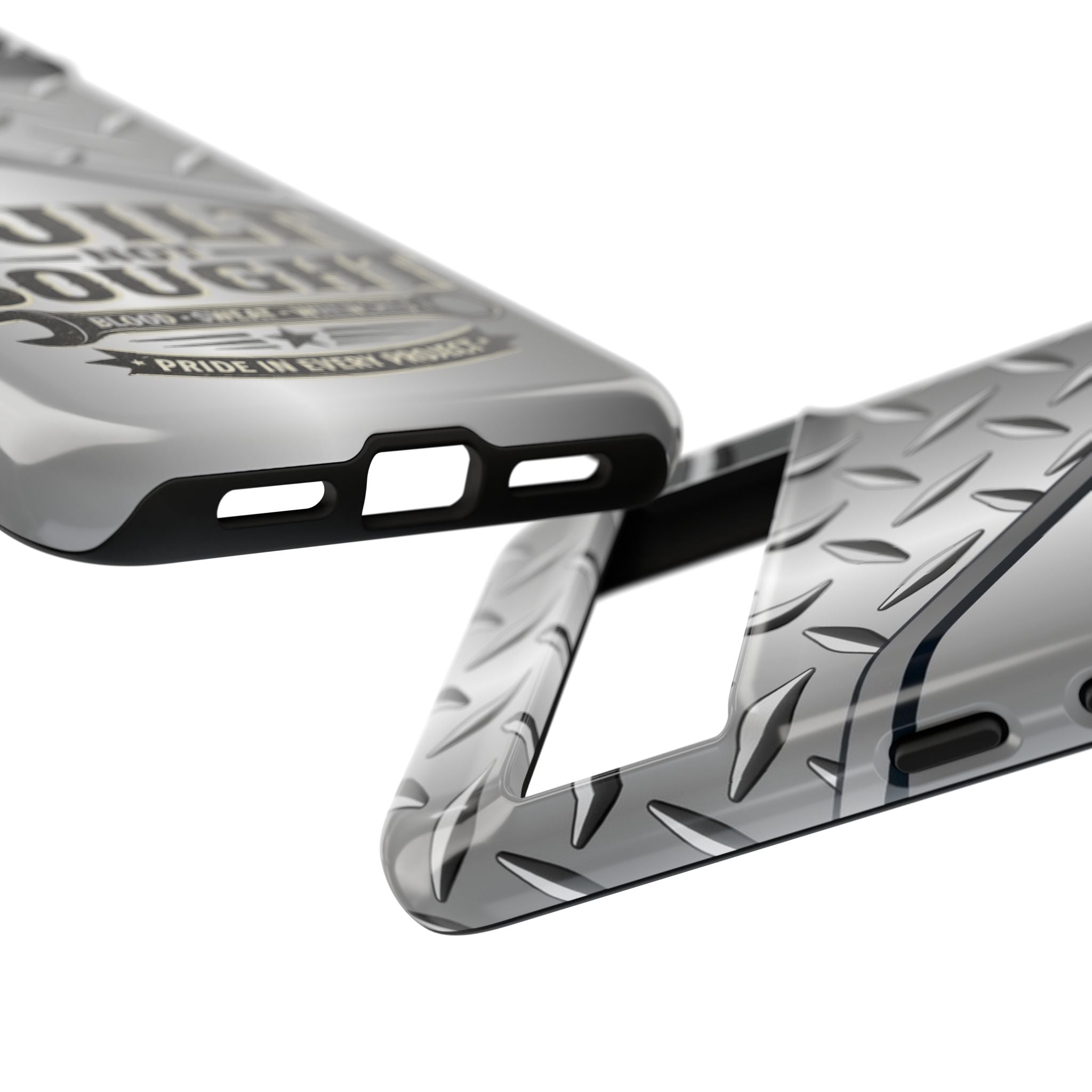 Built Not Bought Metal Diamond-Plate Phone Case — Rugged Tool Lover Gift - Creations by Chris and Carlos