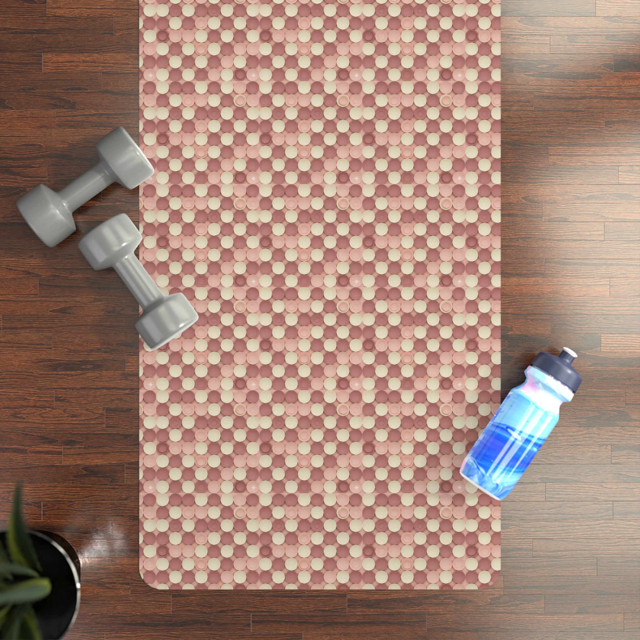 Prism Point Athletic Collection- Non-Slip Rubber Yoga Mat Pink Woven Check Pattern - Creations by Chris and Carlos