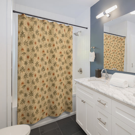 Palm Sunrise Shower Curtain — Vintage Tropical Palm Trees Bathroom Decor - Creations by Chris and Carlos