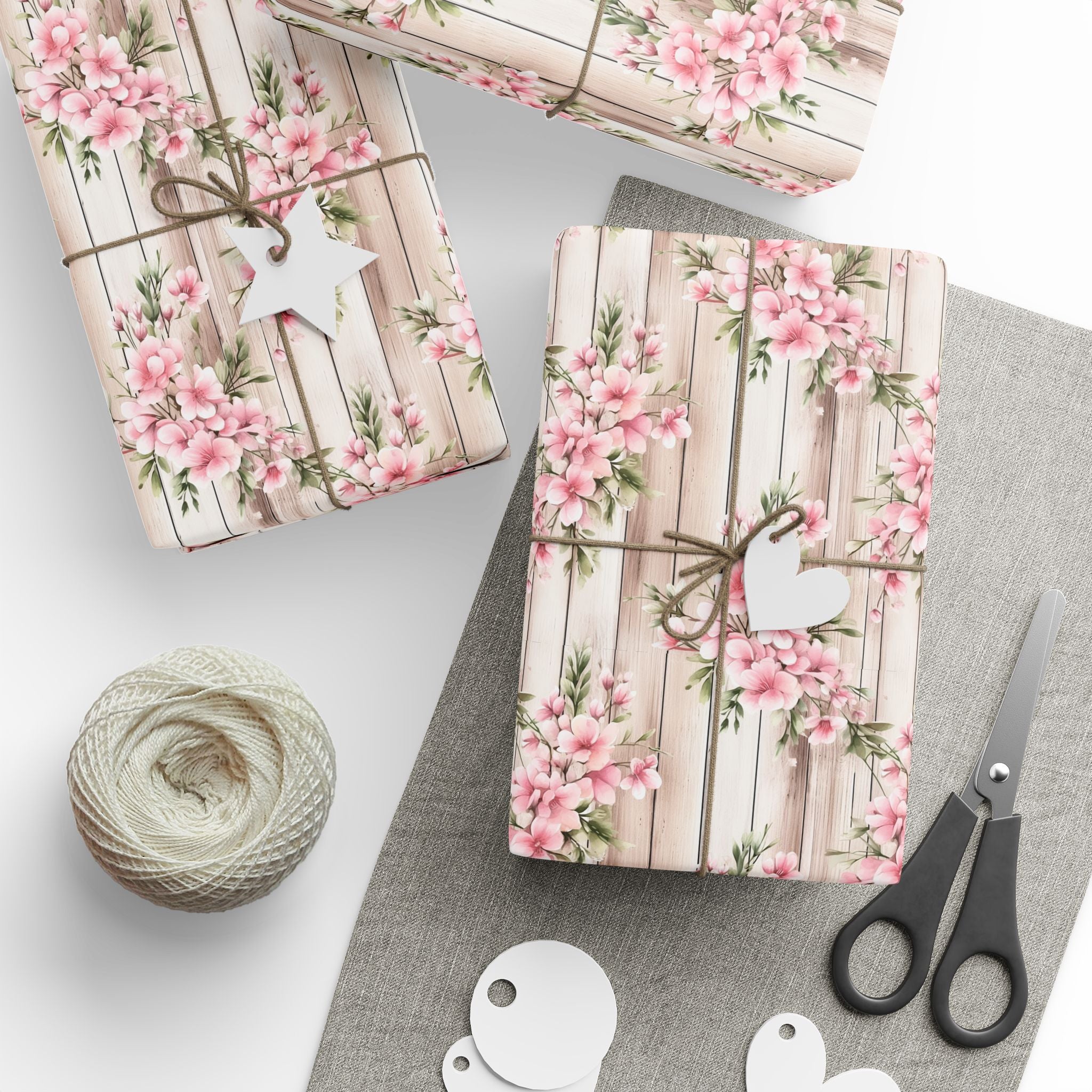 Easter Floral Woodgrain Wrapping Paper Roll — Pink Cherry Blossom Gift Wrap - Creations by Chris and Carlos