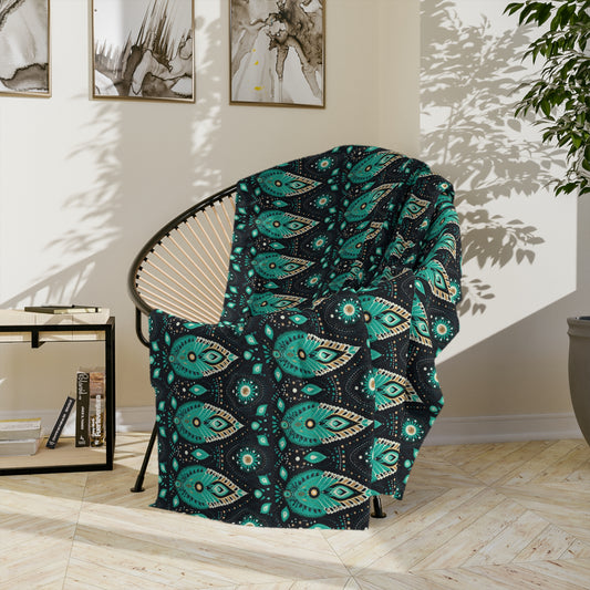 Sol y Alegría (Sun and Joy) Collection-Teal Paisley Velveteen Microfiber Blanket Soft Boho Throw for Bedroom & Travel - Creations by Chris and Carlos