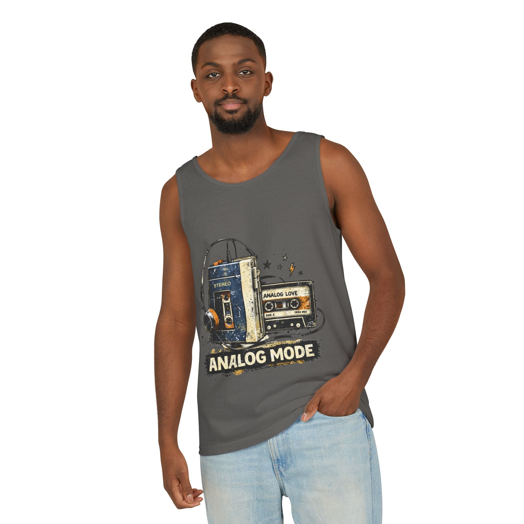 Analog Mode Tank Top — Retro Cassette & Headphones Vintage Music Tee - Creations by Chris and Carlos