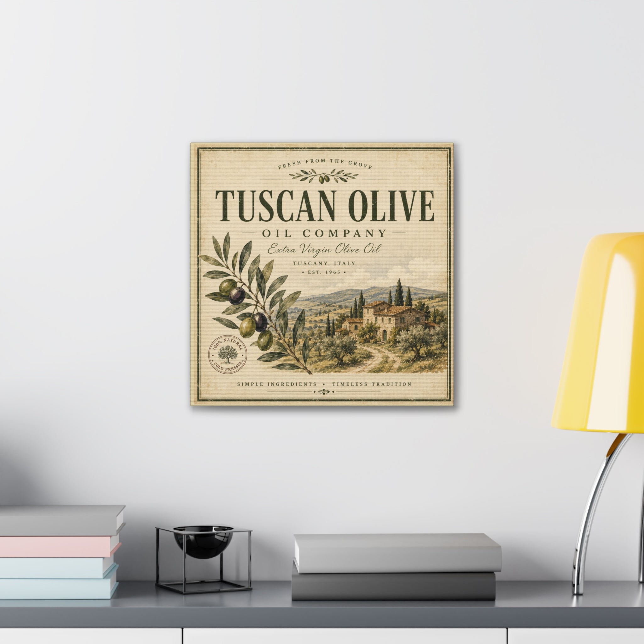 Tuscan Olive Canvas Wall Art - "Tuscan Olive Oil Company" Vintage Kitchen Sign - Creations by Chris and Carlos