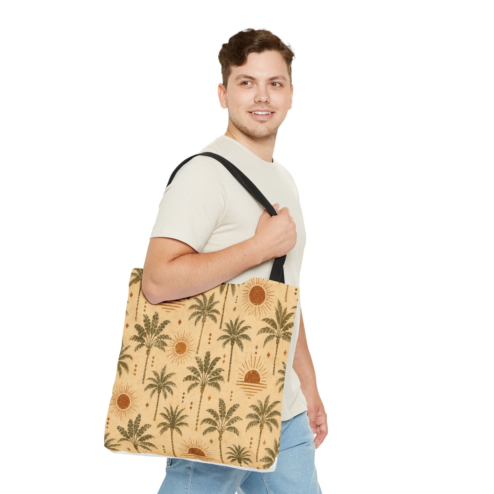 Palm Tree Sunset Tote Bag – Vintage Tropical Canvas Beach Shopper - Creations by Chris and Carlos