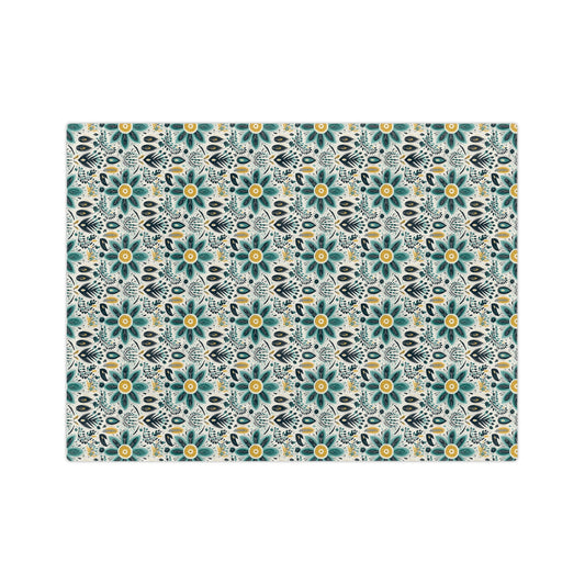 Sol y Alegría (Sun and Joy) Collection-Floral Teal Velvet Microfiber Blanket Boho Flower Pattern Throw - Creations by Chris and Carlos