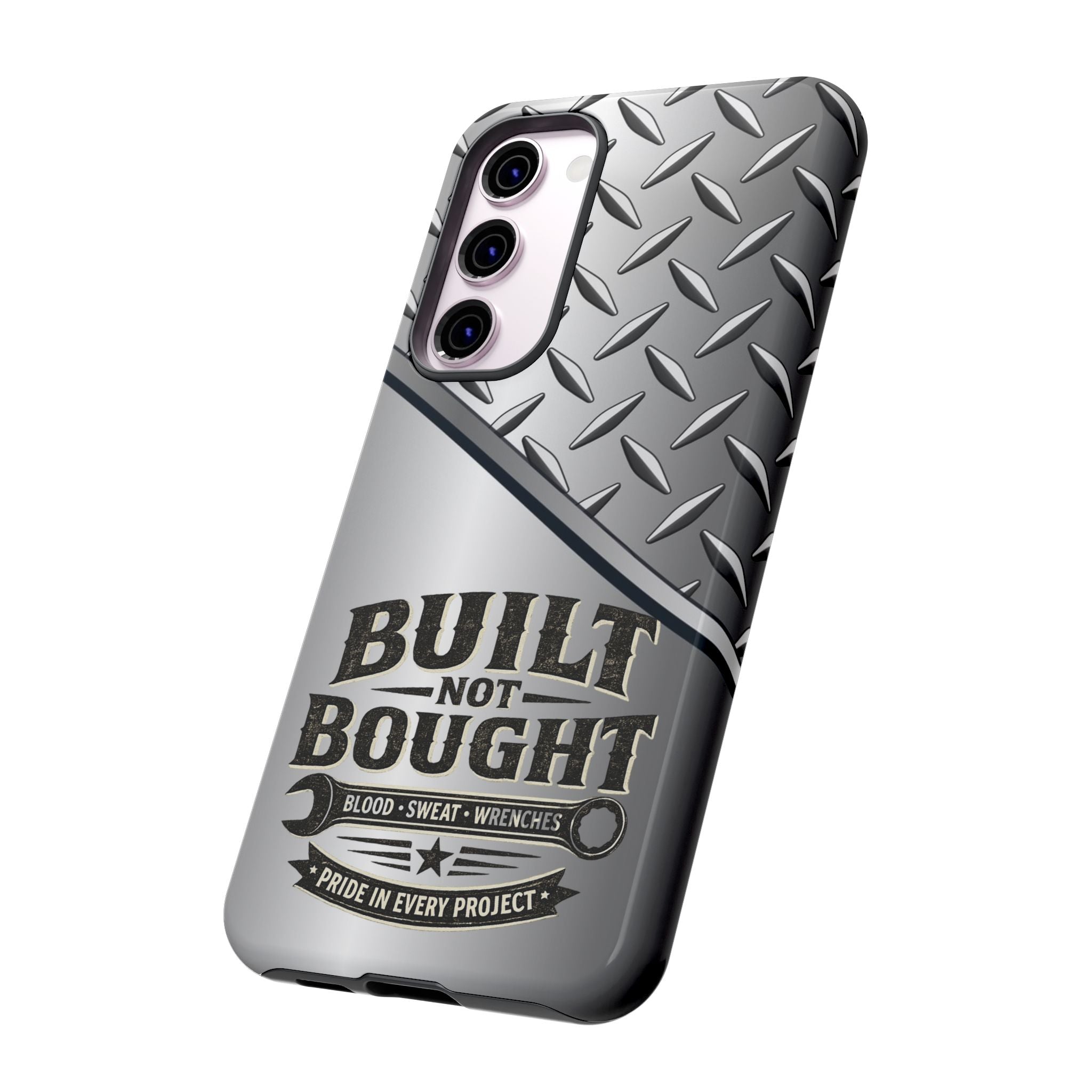 Built Not Bought Metal Diamond-Plate Phone Case — Rugged Tool Lover Gift - Creations by Chris and Carlos