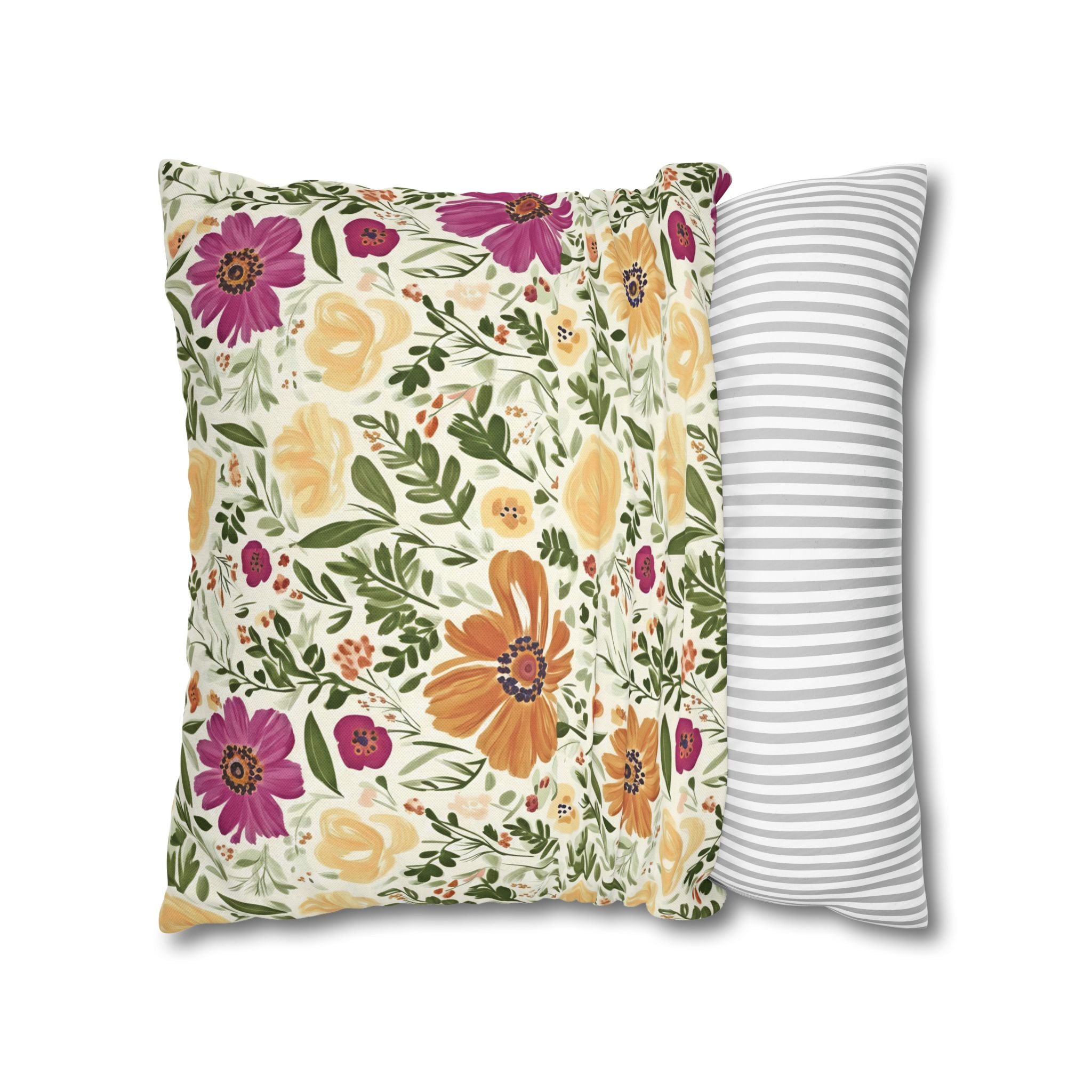The Artisanal Flora Gallery Floral Cottage Garden Pillowcase — Yellow & Magenta Bloom Square Pillow - Creations by Chris and Carlos