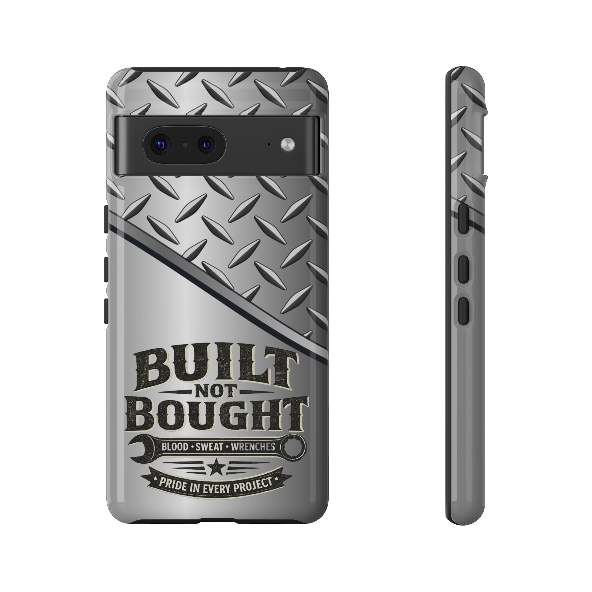 Built Not Bought Metal Diamond-Plate Phone Case — Rugged Tool Lover Gift - Creations by Chris and Carlos