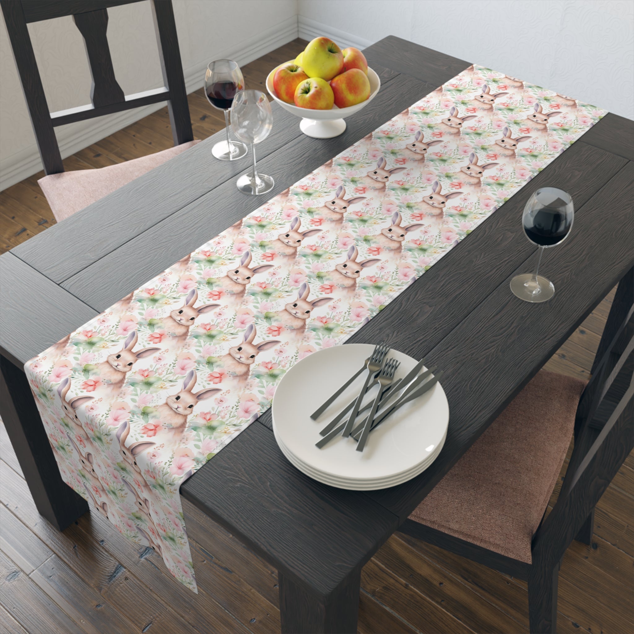 Easter Bunny Floral Table Runner — Spring Cotton-Poly Dining Decor - Creations by Chris and Carlos