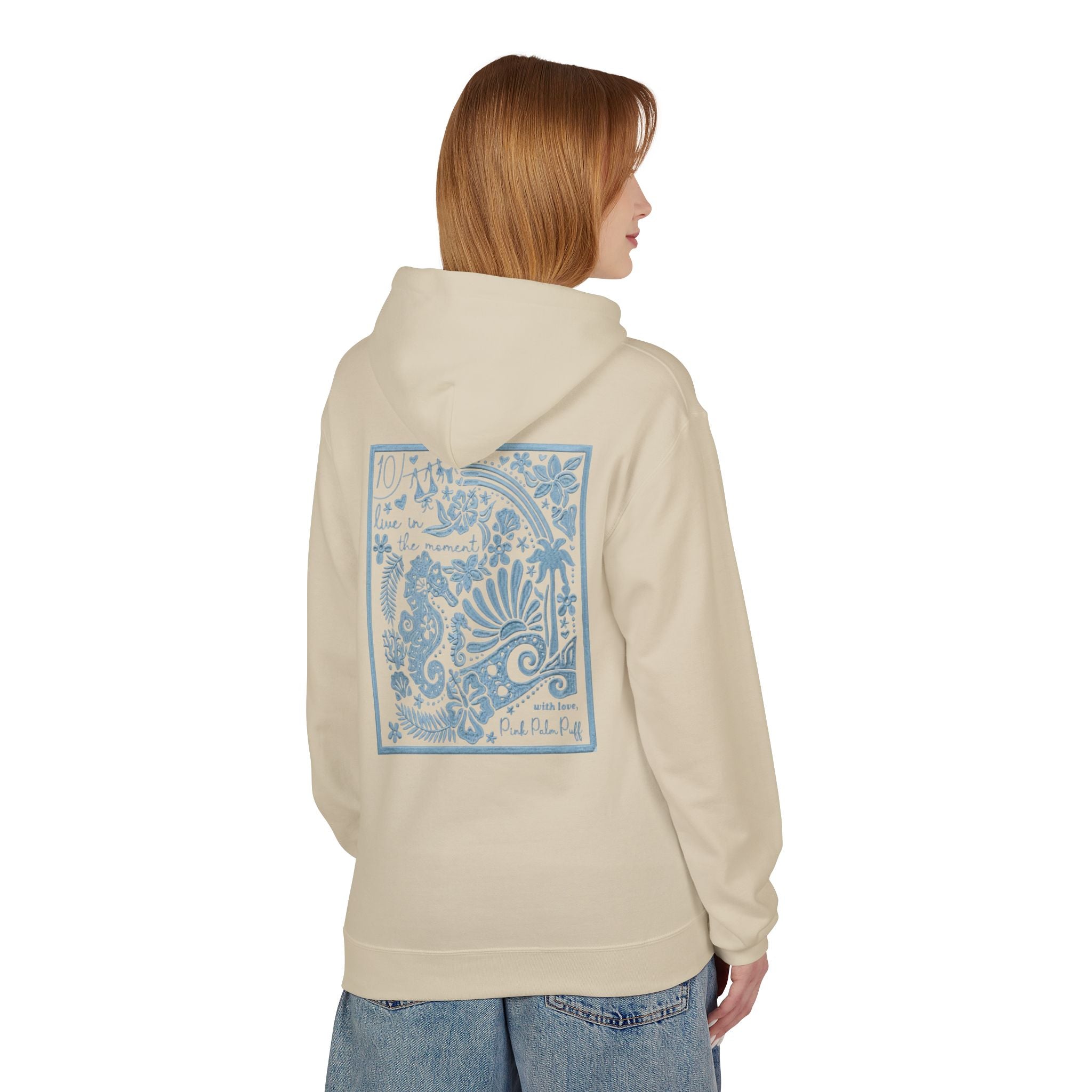Pinky Palmtree Puff Floral Graphic Hoodie — Vintage Botanical Note Print - Creations by Chris and Carlos