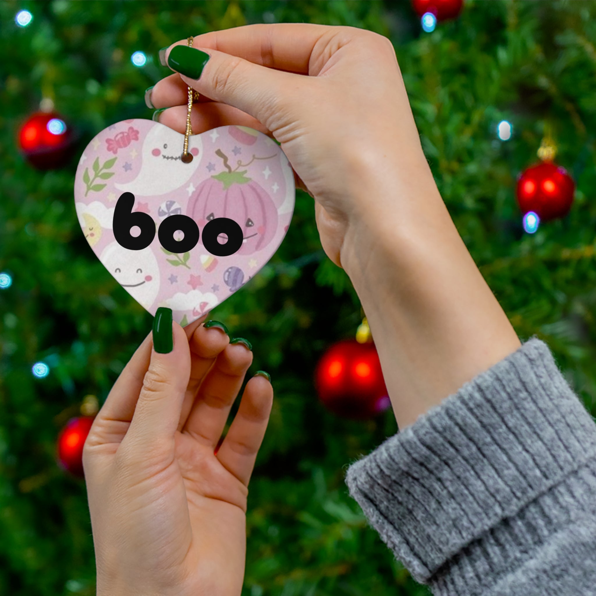 Halloween Pink Ghosts- boo Ceramic Ornament, 4 Shapes - Creations by Chris and Carlos