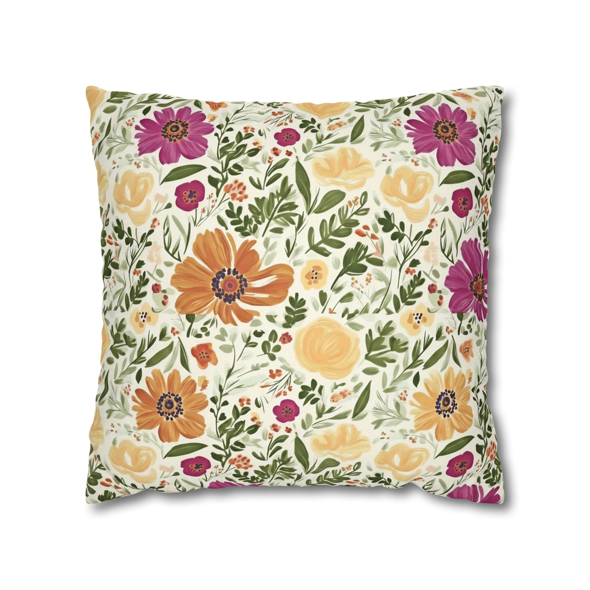 The Artisanal Flora Gallery Floral Cottage Garden Pillowcase — Yellow & Magenta Bloom Square Pillow - Creations by Chris and Carlos