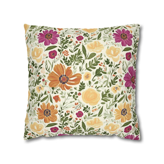 The Artisanal Flora Gallery Floral Cottage Garden Pillowcase — Yellow & Magenta Bloom Square Pillow - Creations by Chris and Carlos