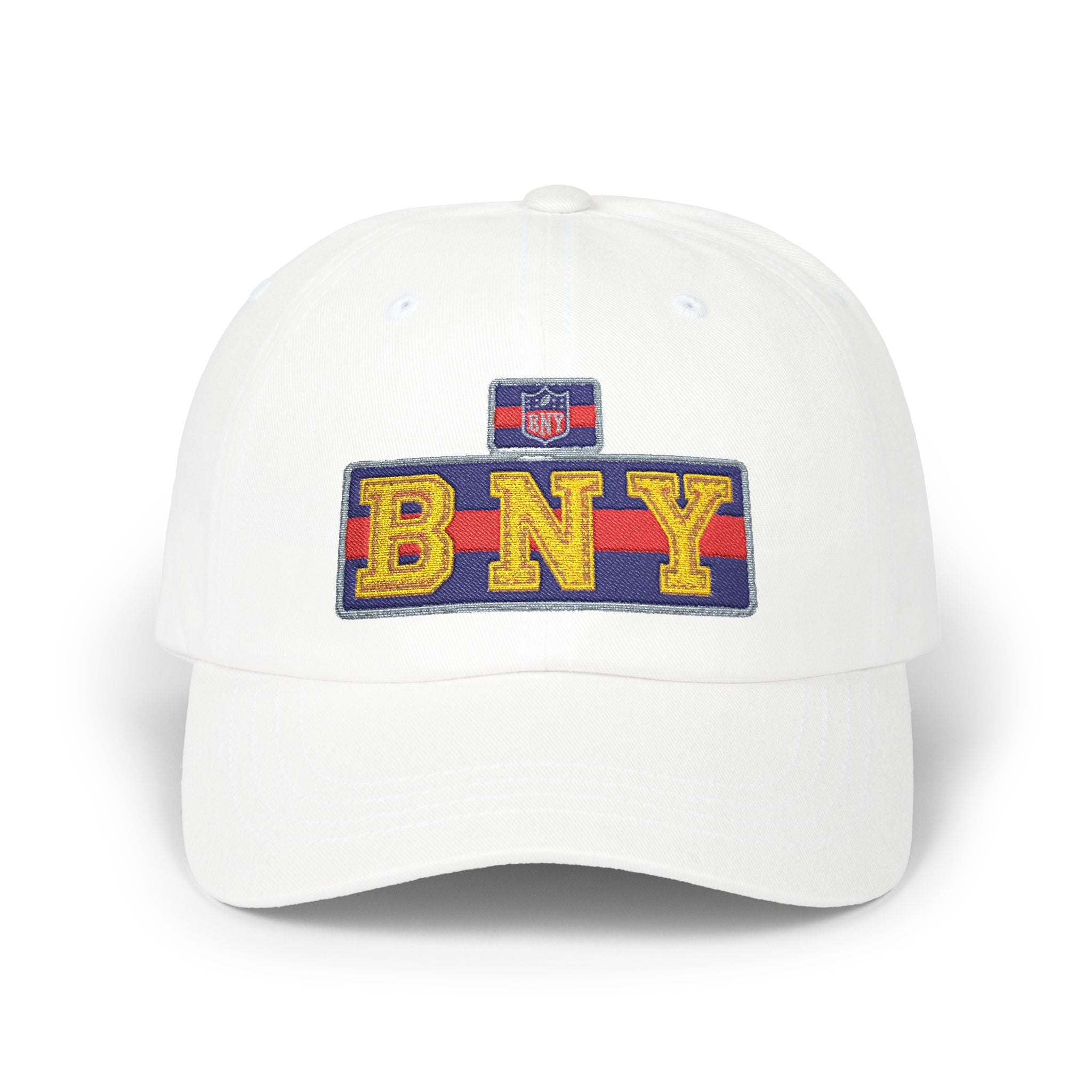 BNY Embroidered Dad Cap — Vintage Varsity Patch Baseball Hat - Creations by Chris and Carlos
