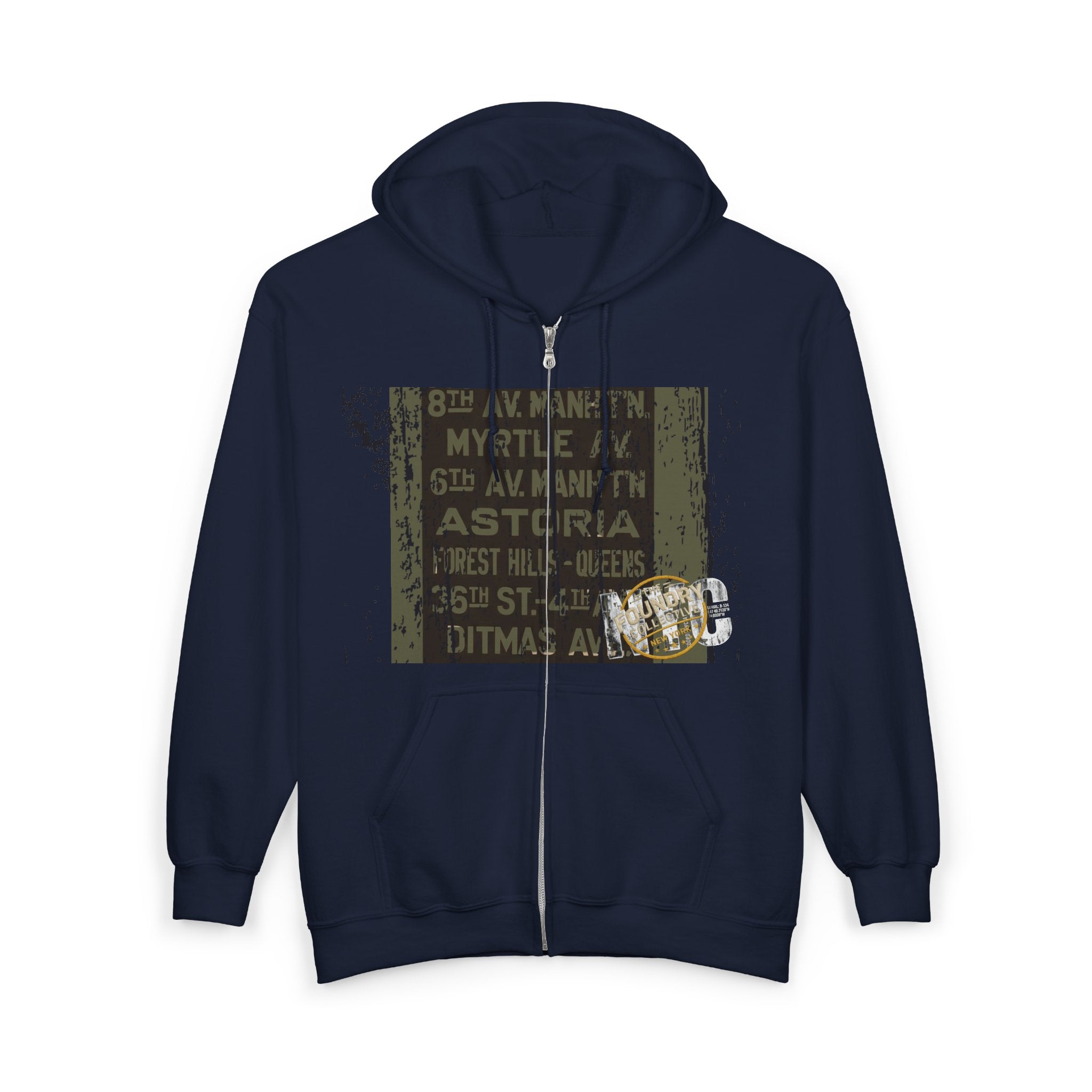 NYC Subway Vintage Sign Zip Hoodie — Astoria Bowery Canal Street Graphic - Creations by Chris and Carlos