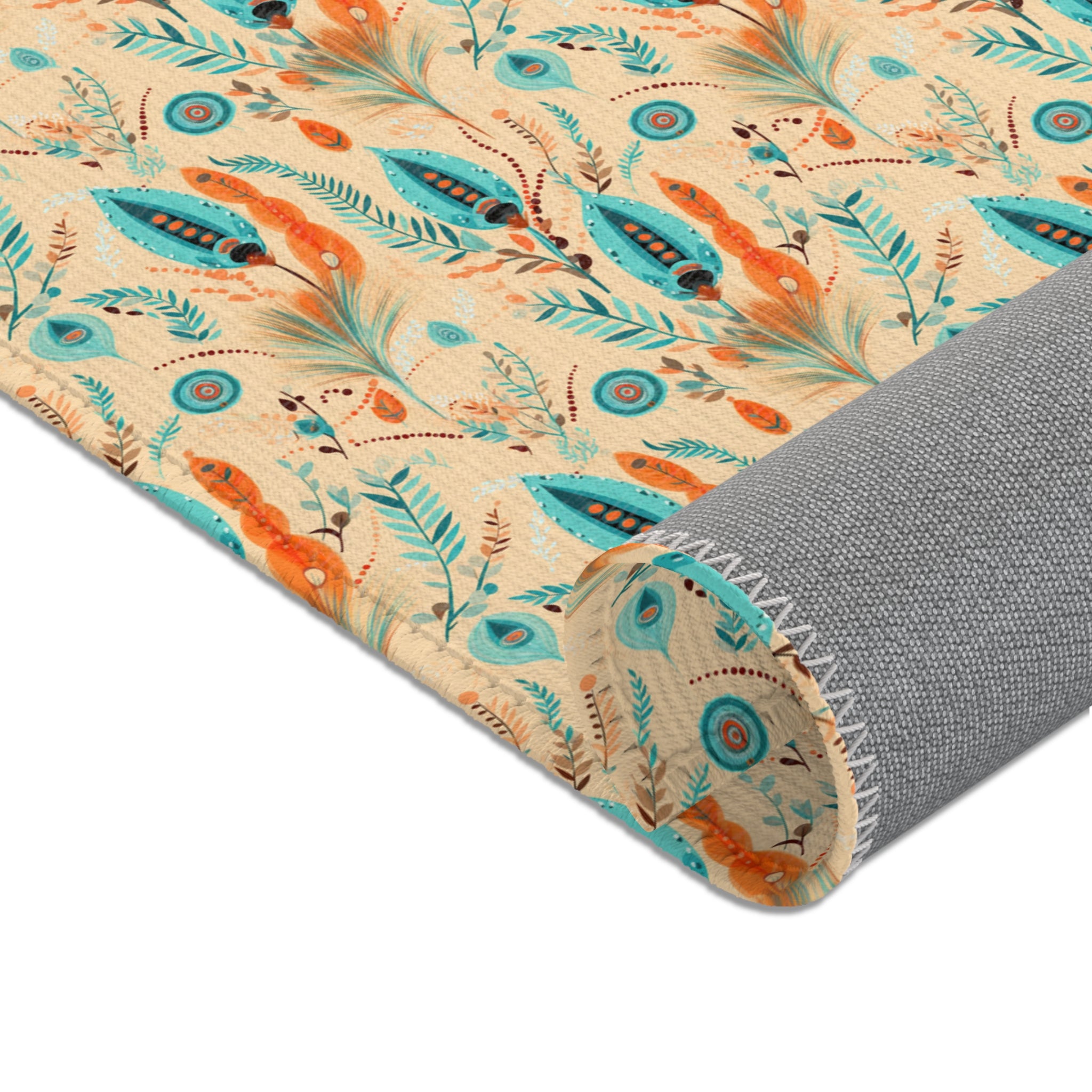 Sol y Alegría (Sun and Joy) Collection- Boho Feather Pattern Area Rug — Turquoise & Coral Accent Rug - Creations by Chris and Carlos