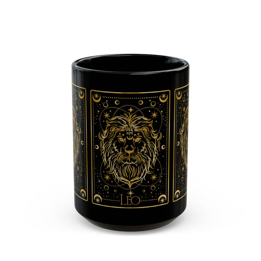 Leo Zodiac Black Mug — Gold Lion Astrology Coffee Cup (11oz/15oz) - Creations by Chris and Carlos