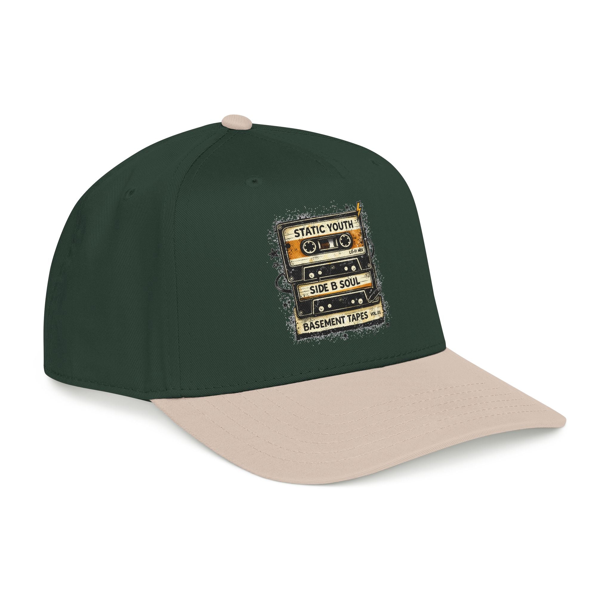 Vintage Cassette Baseball Cap — "Static Youth / Side B Soul" Retro Tape Design - Creations by Chris and Carlos