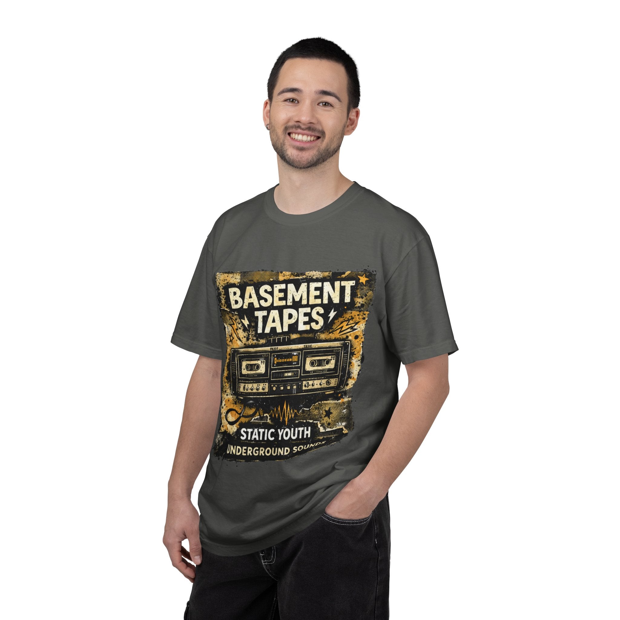 Basement Tapes Cassette Tee — Retro 'Static Youth' Underground Music T-Shirt - Creations by Chris and Carlos