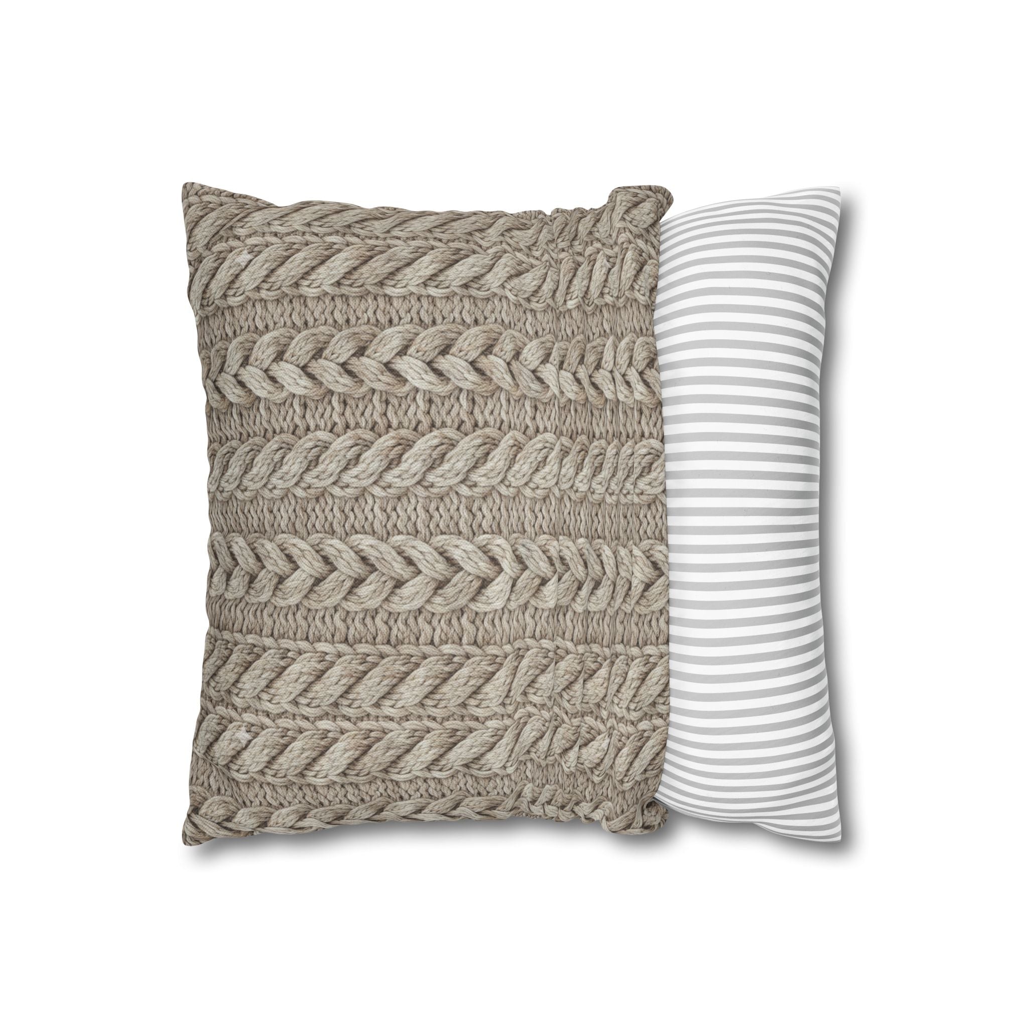 Plumstead Manor Cozy Cable Knit Decorative Pillowcase — Neutral Beige Square Throw Pillow Cover - Creations by Chris and Carlos