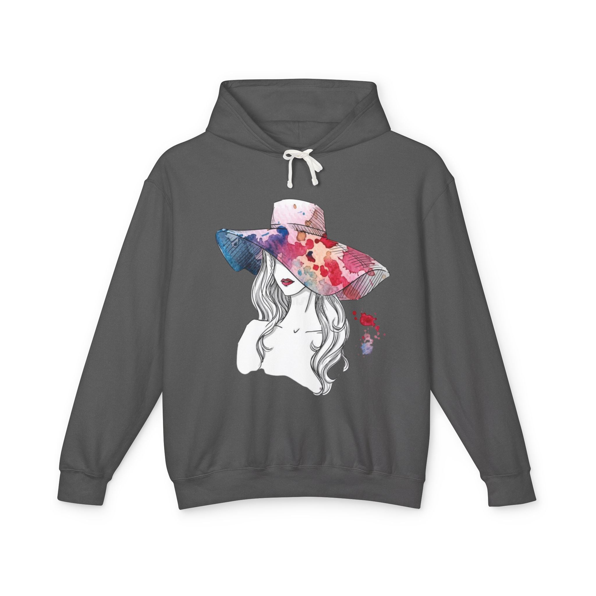 Watercolor Hat Lady Hoodie — Floral Sunhat Portrait Pullover - Creations by Chris and Carlos