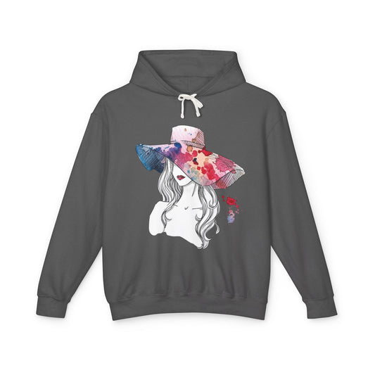 Watercolor Hat Lady Hoodie — Floral Sunhat Portrait Pullover - Creations by Chris and Carlos
