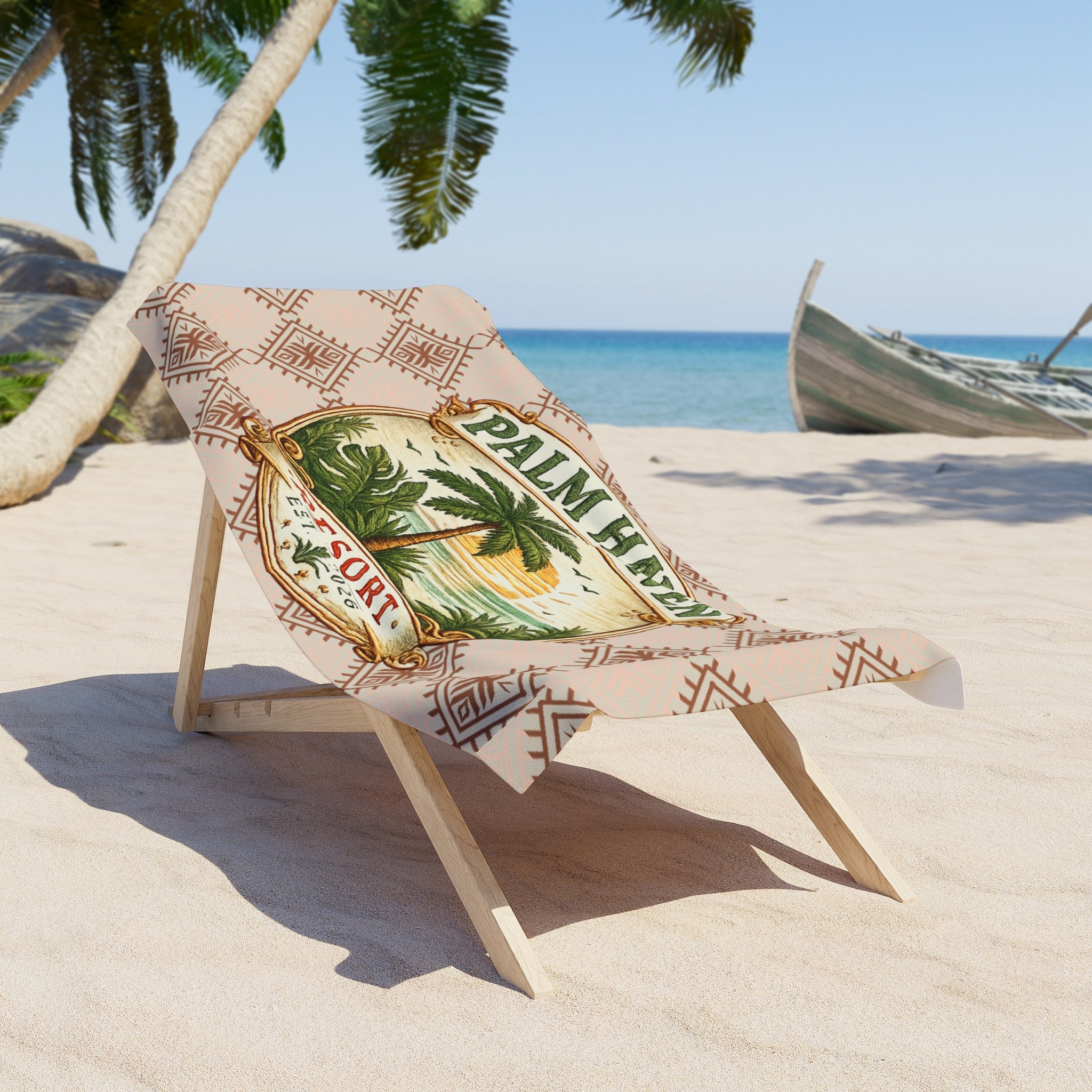 Palm Haven Beach Towel — Vintage Palm Tree Print, Tropical Summer Pool & Beach Towel - Creations by Chris and Carlos
