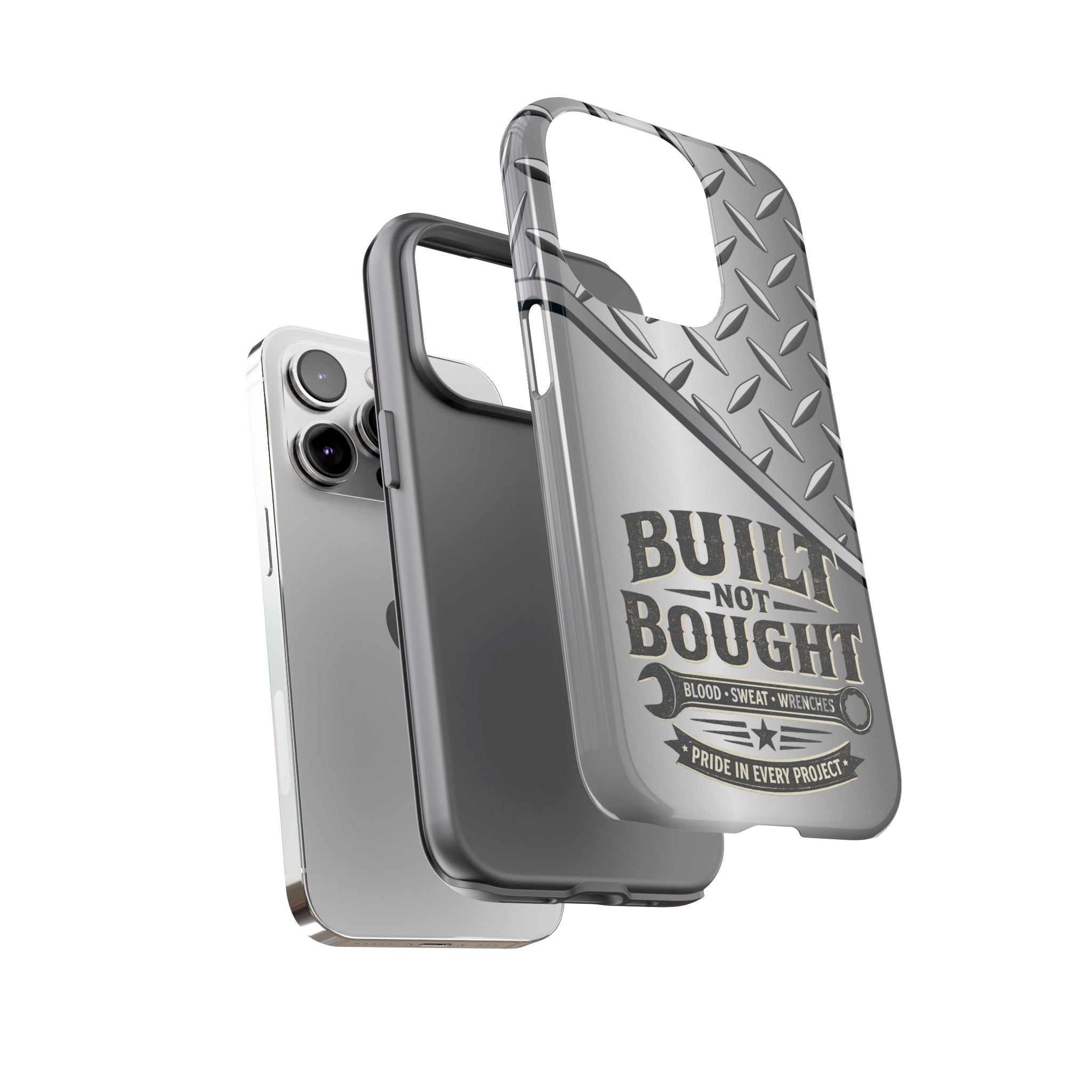 Built Not Bought Metal Diamond-Plate Phone Case — Rugged Tool Lover Gift - Creations by Chris and Carlos