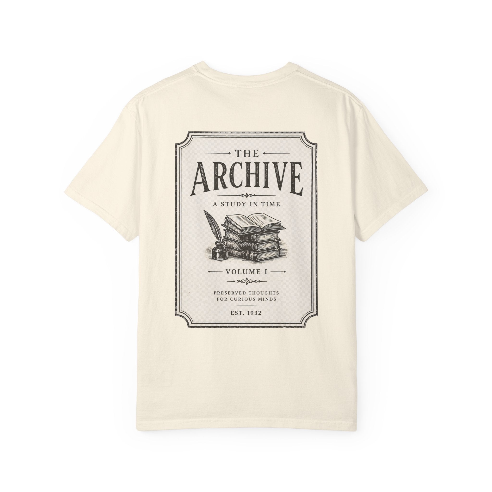 Archive Vintage-Style T-Shirt — "The Archive: A Study in Time" Back Print - Creations by Chris and Carlos