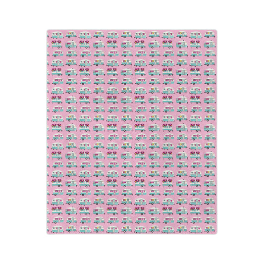 The Sugar Shack- Pink Retro Camper Velveteen Microfiber Blanket Cute Travel Van Pattern Throw - Creations by Chris and Carlos