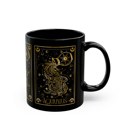 Aquarius Gold Foil Zodiac Mug — Black Ceramic Astrology Coffee Cup - Creations by Chris and Carlos