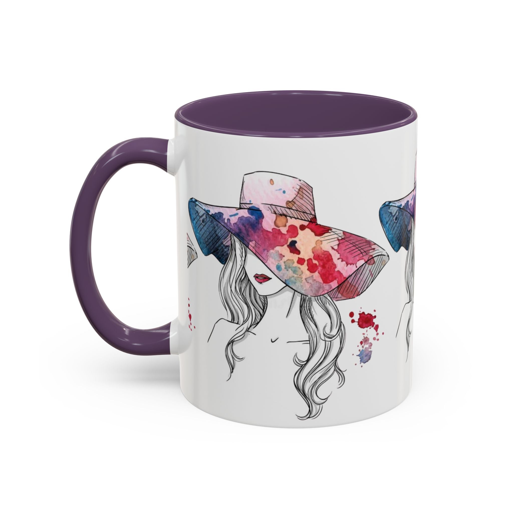 Watercolor Sun Hat Coffee Mug - Chic Fashion Illustration Accent Mug (11/15oz) - Creations by Chris and Carlos