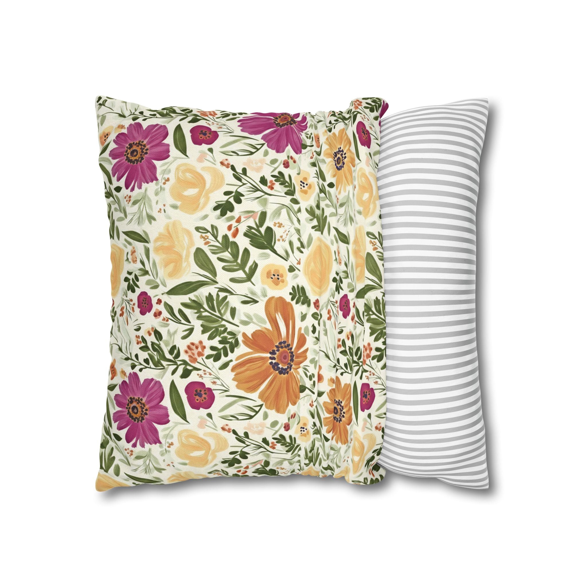 The Artisanal Flora Gallery Floral Cottage Garden Pillowcase — Yellow & Magenta Bloom Square Pillow - Creations by Chris and Carlos