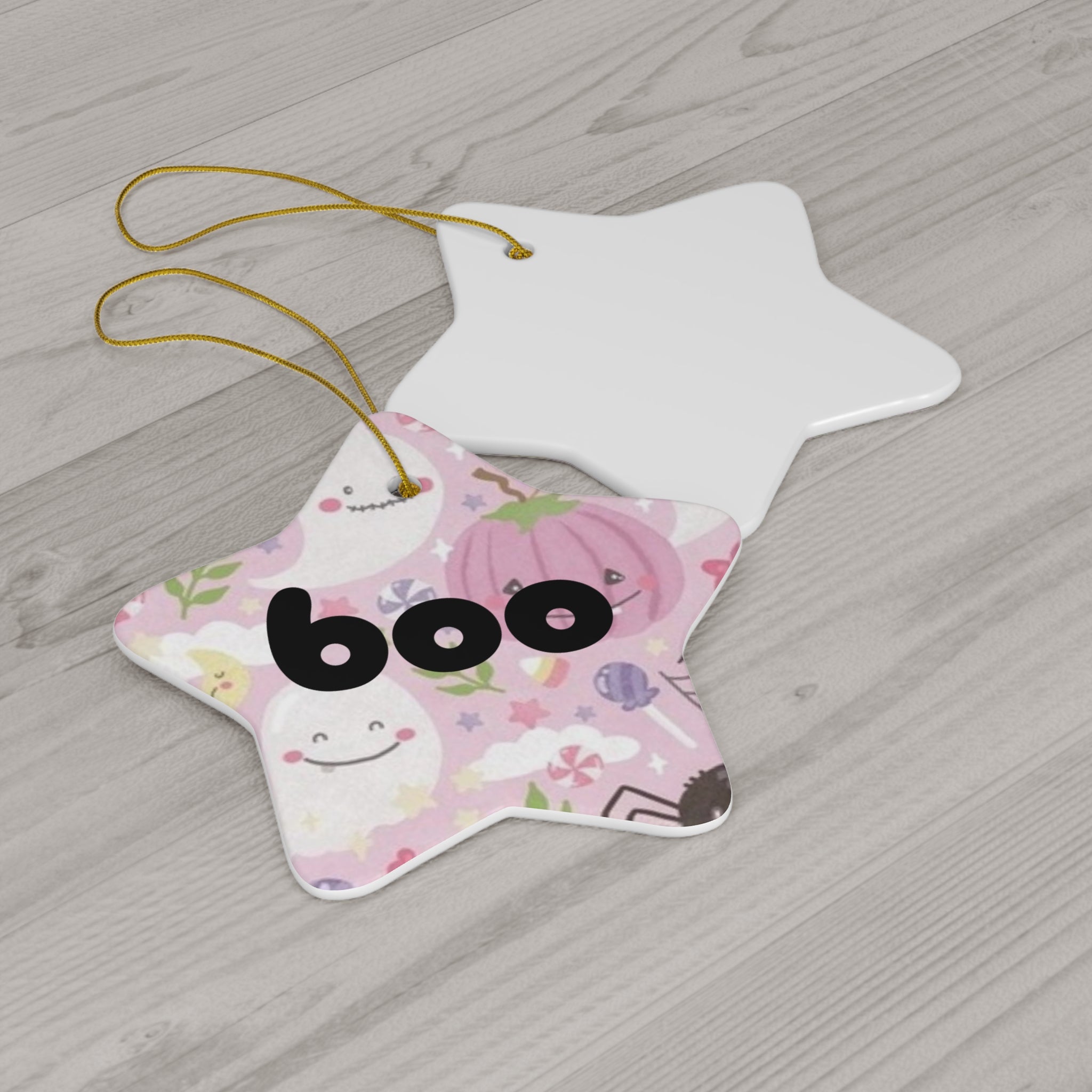 Halloween Pink Ghosts- boo Ceramic Ornament, 4 Shapes - Creations by Chris and Carlos