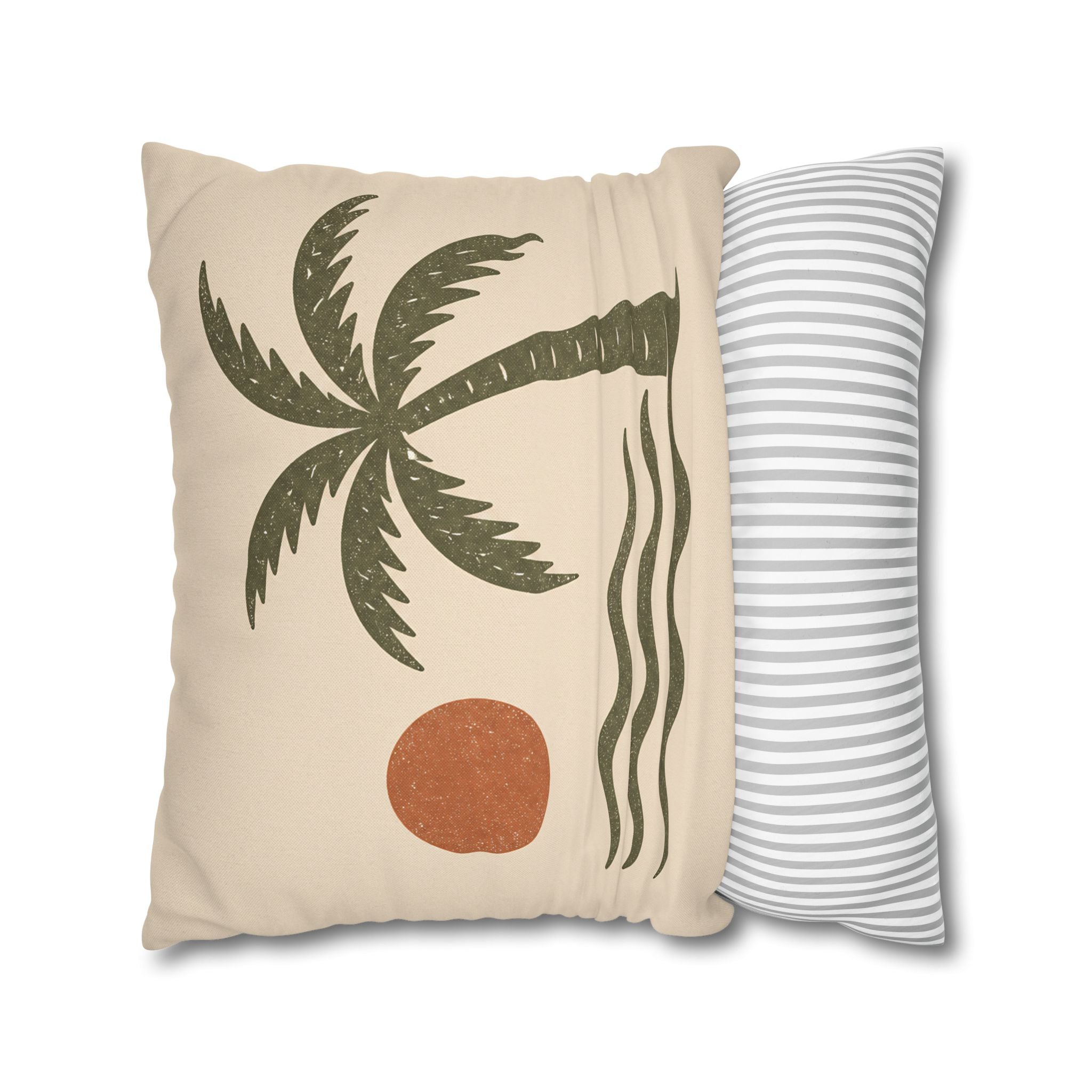 Retro Palm Tree Beach Pillowcase — Tropical Sunset Decorative Throw - Creations by Chris and Carlos