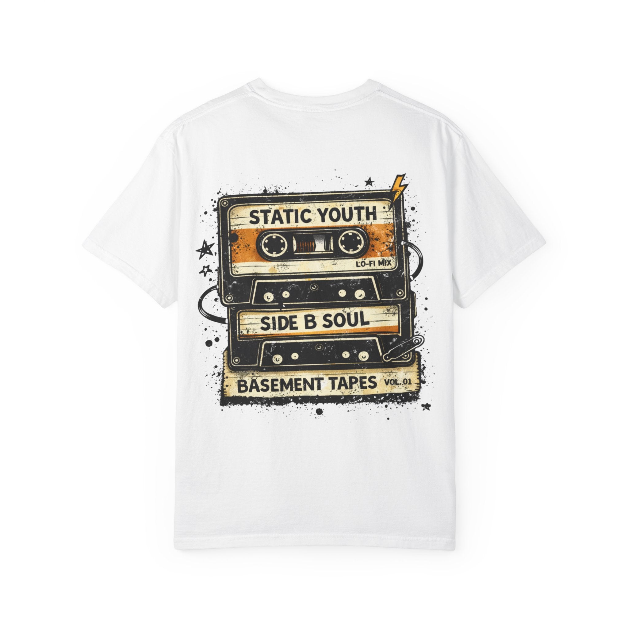 Basement Tapes Retro Cassette T-Shirt — "Static Youth / Side B Soul" - Creations by Chris and Carlos