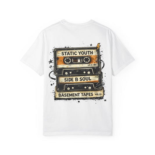 Basement Tapes Retro Cassette T-Shirt — "Static Youth / Side B Soul" - Creations by Chris and Carlos