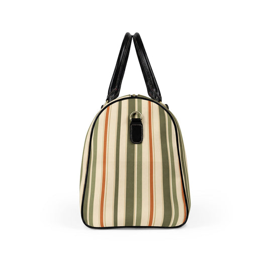 Striped Leather Weekender Bag — Olive & Tan Travel Duffle - Creations by Chris and Carlos