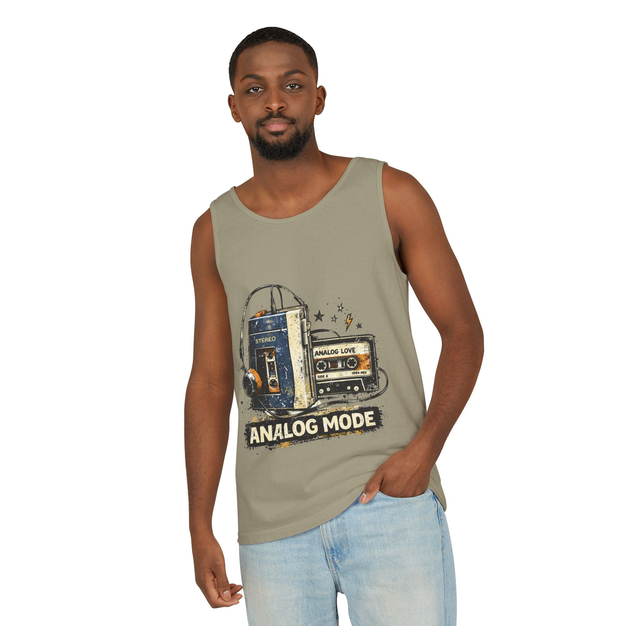 Analog Mode Tank Top — Retro Cassette & Headphones Vintage Music Tee - Creations by Chris and Carlos