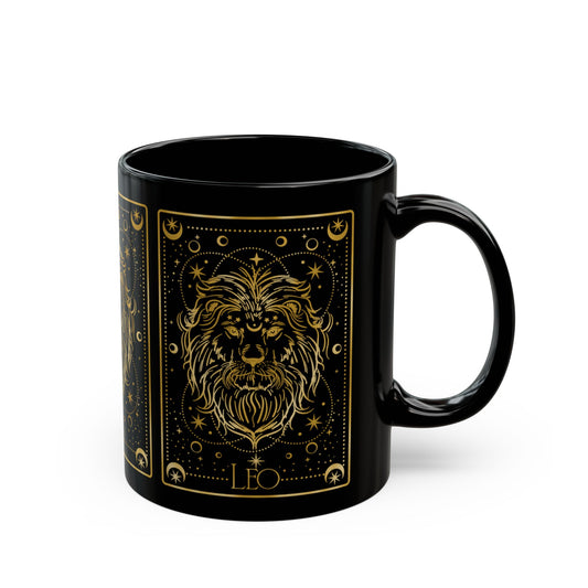 Leo Zodiac Black Mug — Gold Lion Astrology Coffee Cup (11oz/15oz) - Creations by Chris and Carlos