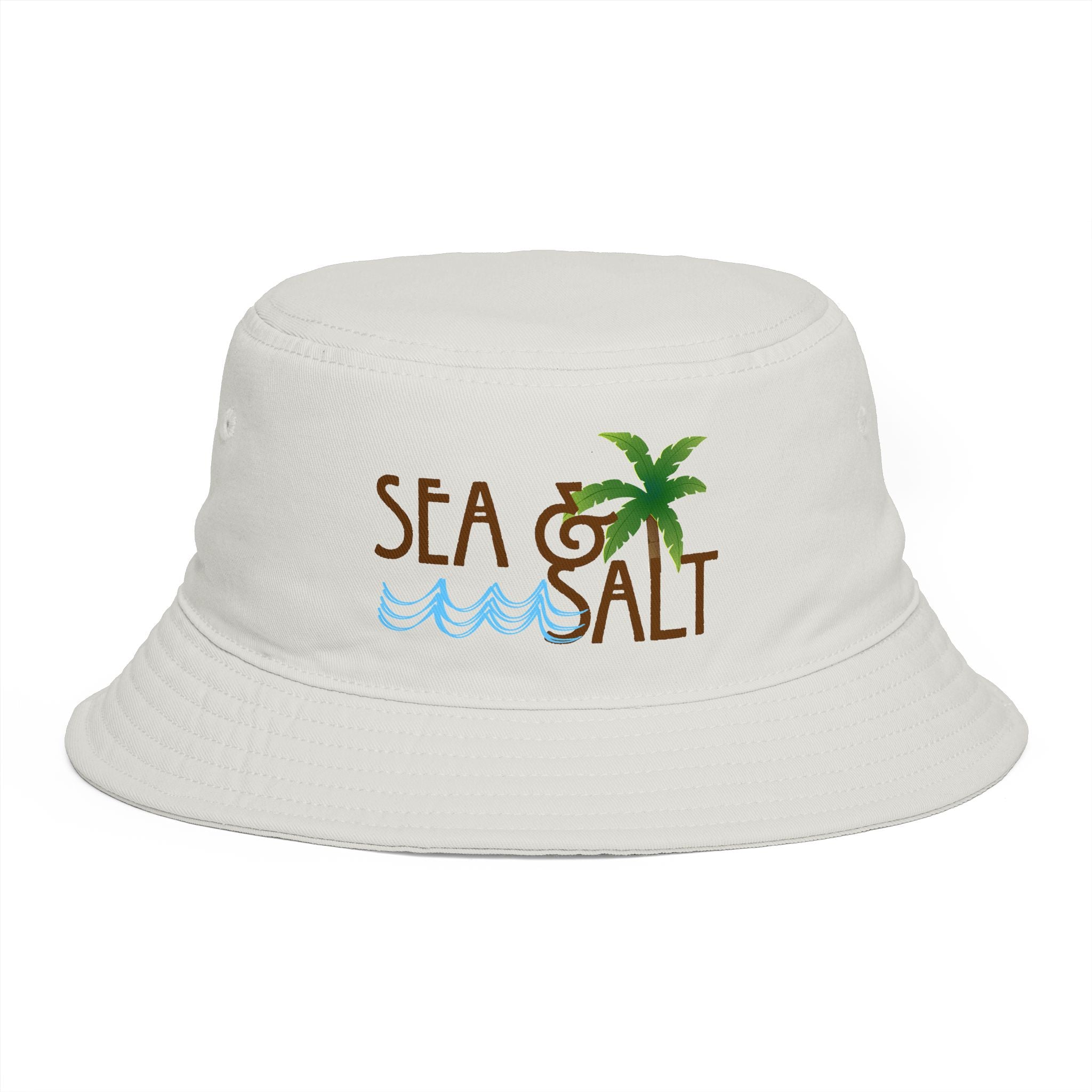 Sea & Salt Embroidered Bucket Hat — Palm Tree Beach Sun Hat - Creations by Chris and Carlos