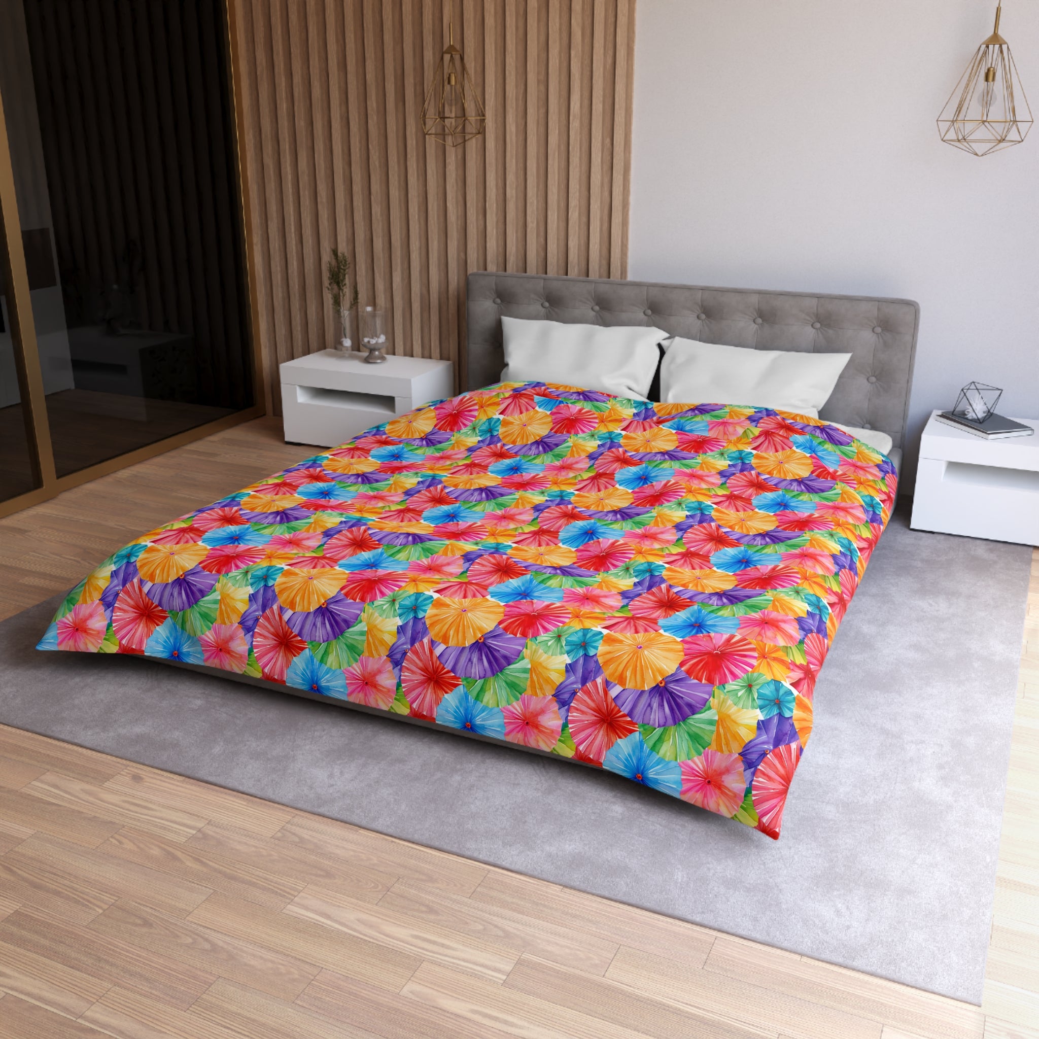 Sol y Alegría (Sun and Joy) Collection- Tie-Dye Floral Duvet Cover — Vibrant Rainbow Microfiber Bedding - Creations by Chris and Carlos