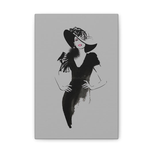 Fashion Illustration Canvas Wall Art — Elegant Lady in Black Hat - Creations by Chris and Carlos