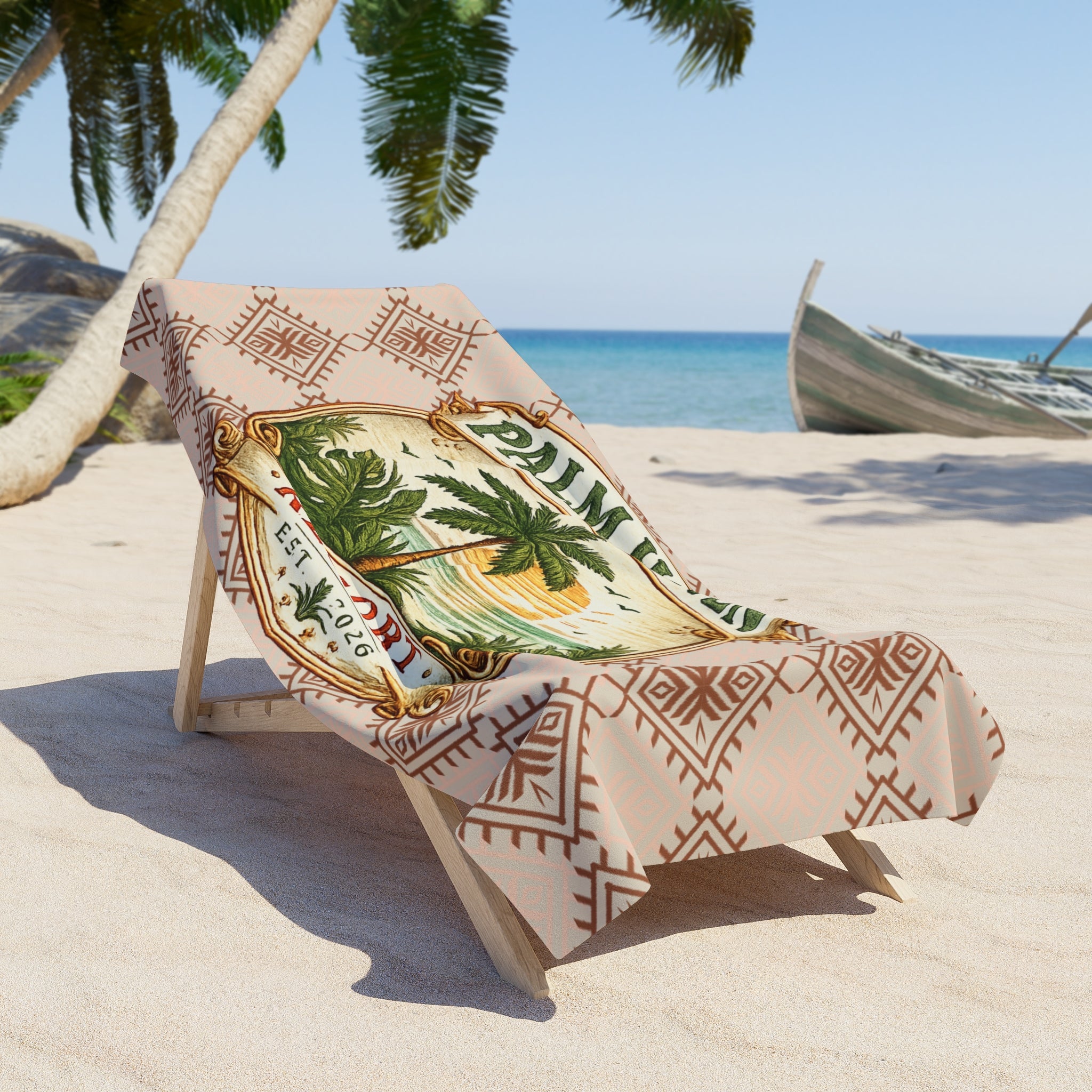 Palm Haven Beach Towel — Vintage Palm Tree Print, Tropical Summer Pool & Beach Towel - Creations by Chris and Carlos