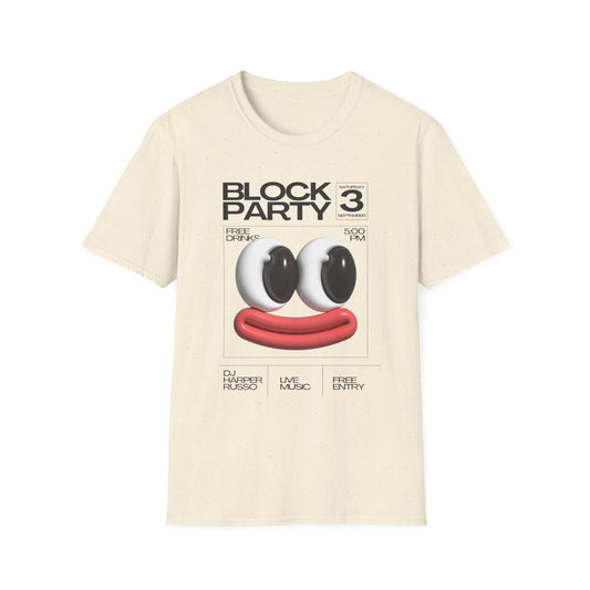 Block Party 3 Graphic Tee — 3D Smile Face Music Festival T-Shirt - Creations by Chris and Carlos