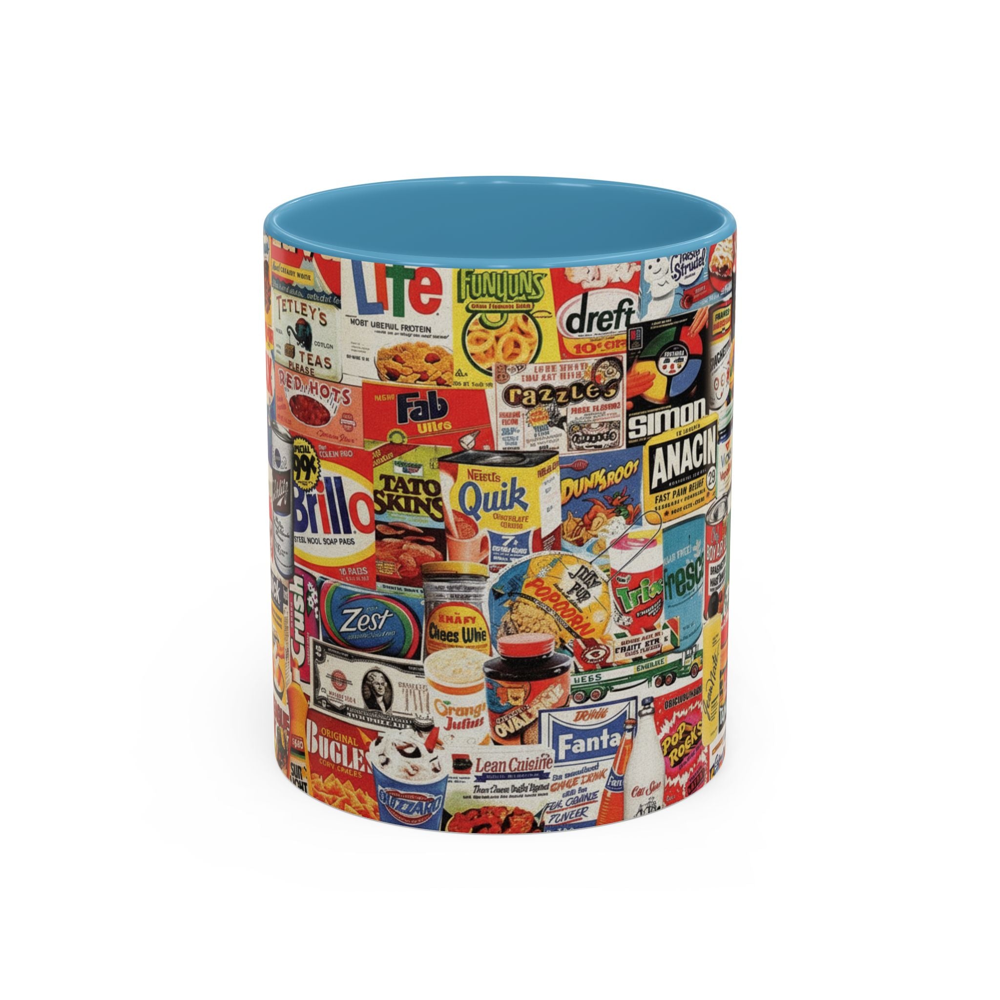 Vintage Retro Ads Coffee Mug — Collage of Classic Brand Labels (11/15oz Accent Mug) - Creations by Chris and Carlos