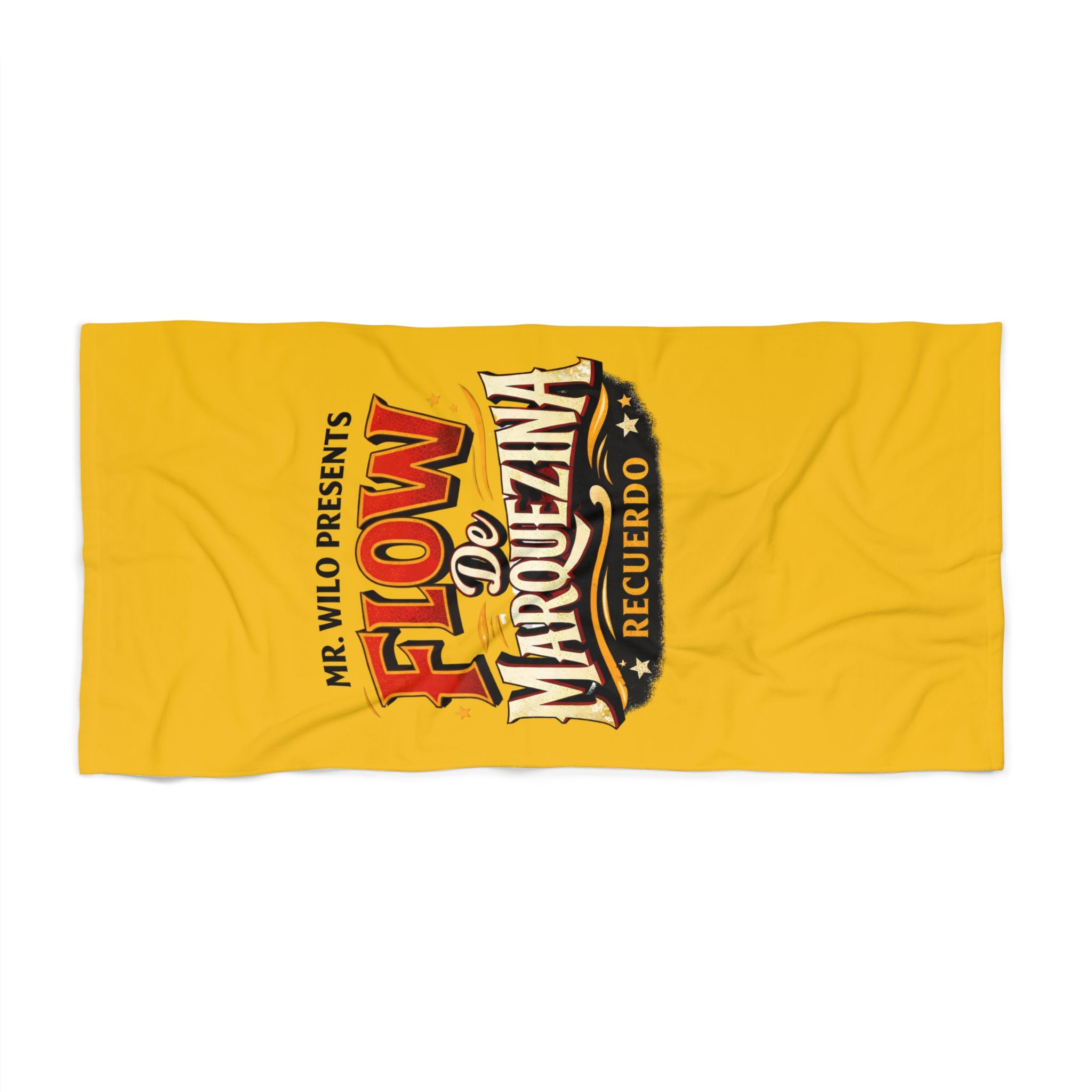 Beach Towel - Flow de Marquezina Recuerdo Vintage Logo (Yellow) - Creations by Chris and Carlos