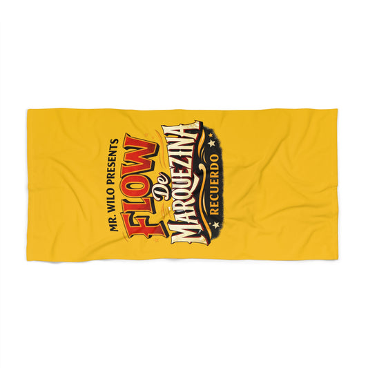 Beach Towel - Flow de Marquezina Recuerdo Vintage Logo (Yellow) - Creations by Chris and Carlos